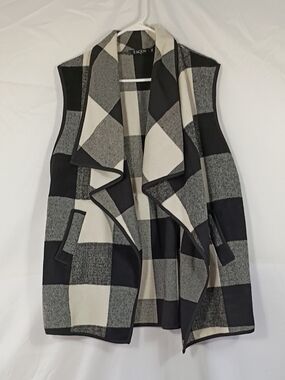 EUC Yacun Vest Lapel Open Front Buffalo Plaid Sleeveless Cardigan Women XL Fall